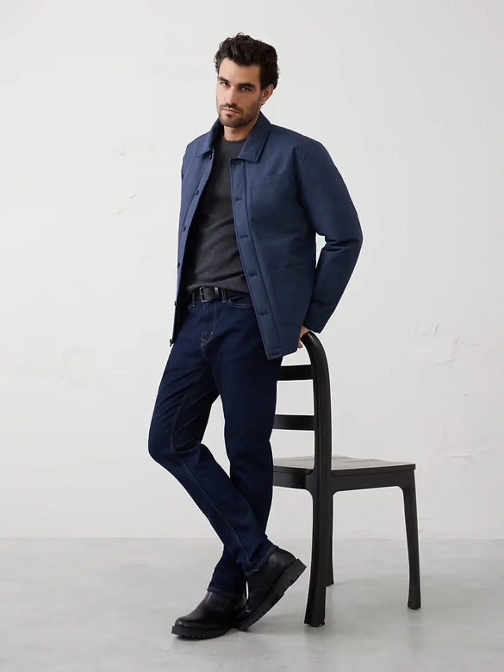 Banana Republic Jacket Mens Medium Tailored Navy Blue Water Resistant Shacket